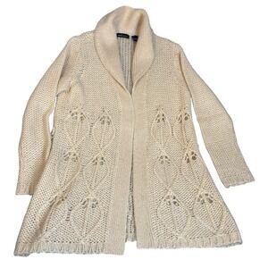 Moda International Cream Mohair Long Cardigan Sweater Large Cottagecore Boho